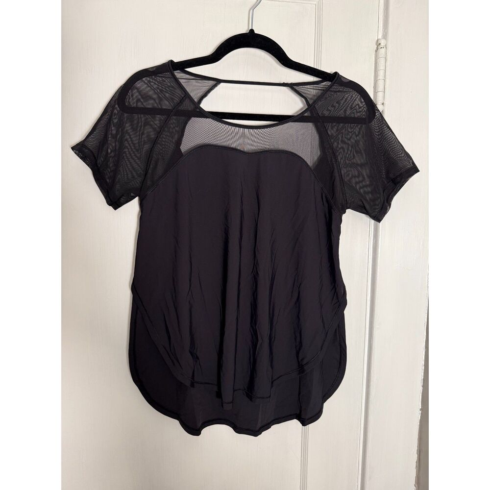 Lululemon Athletica Black Mesh Open Back T Shirt Top